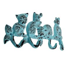 Turquoise Distressed Cats Iron Hook